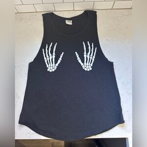PINK Victoria's Secret Black Cut Off Tee with White Skeleton Design